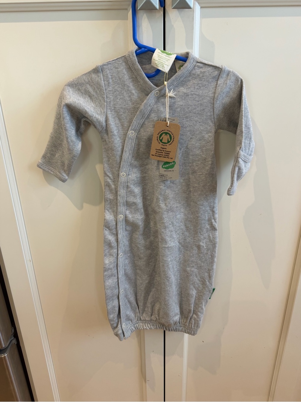 Parade organic 0-3m Gray Baby Gown with Snaps